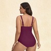 Women's Plus Size Lace V-Neck Shirred Tummy Control One-piece Swimsuit - Cupshe - 3 of 4