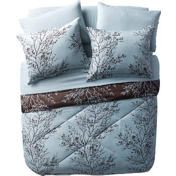 8pc Leaf Bed in a Bag Comforter Set Blue & Chocolate - VCNY Home
