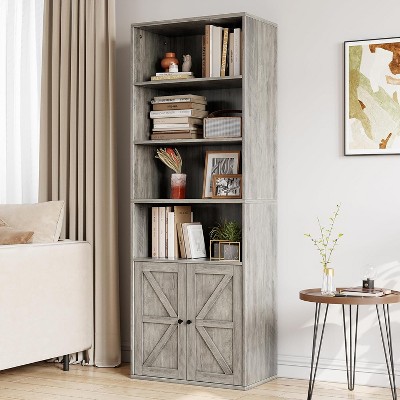 71.4" Tall Bookshelf, 4-Tier Bookcase, Book Shelf, Open Storage Shelf with Doors, for Living Room, Home Office, Dinning Room