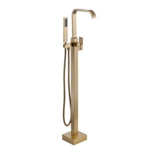WOWOW Waterfall Single-Handle Freestanding Tub Faucet with Hand Shower,Brass Floor Mounted Tub Filler Faucet in Brushed Nickel - 1 of 4