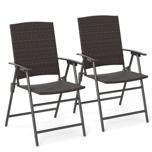 Tangkula Outdoor Folding Chairs Set of 2 w/ Armrests & Metal Frame Portable Lawn Chairs - 1 of 4