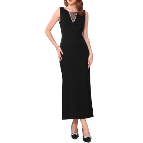 Женские платья INSPIRE CHIC Women's Sleeveless Formal Mesh Boat Neck Cocktail Evening Wedding Guest Maxi Dress X-Large Black
