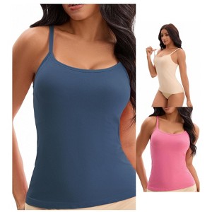 INSPIRE CHIC Women's 3-Pack Camisoles with Built-In Bras Basic Breathable Sleeveless Undershirts - 1 of 4