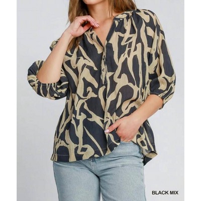 Women's Two Tone Abstract Print Blouse - umgee