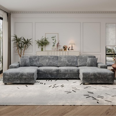 Convertible U-Shaped Combination Sofa,Modern 4 Seat Lounge Chair with Corduroy Fabric for Living Room - The Pop Home
