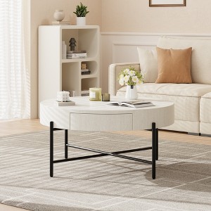 Wood Round Coffee Table with Drawers Circle Living Room Table - 1 of 4