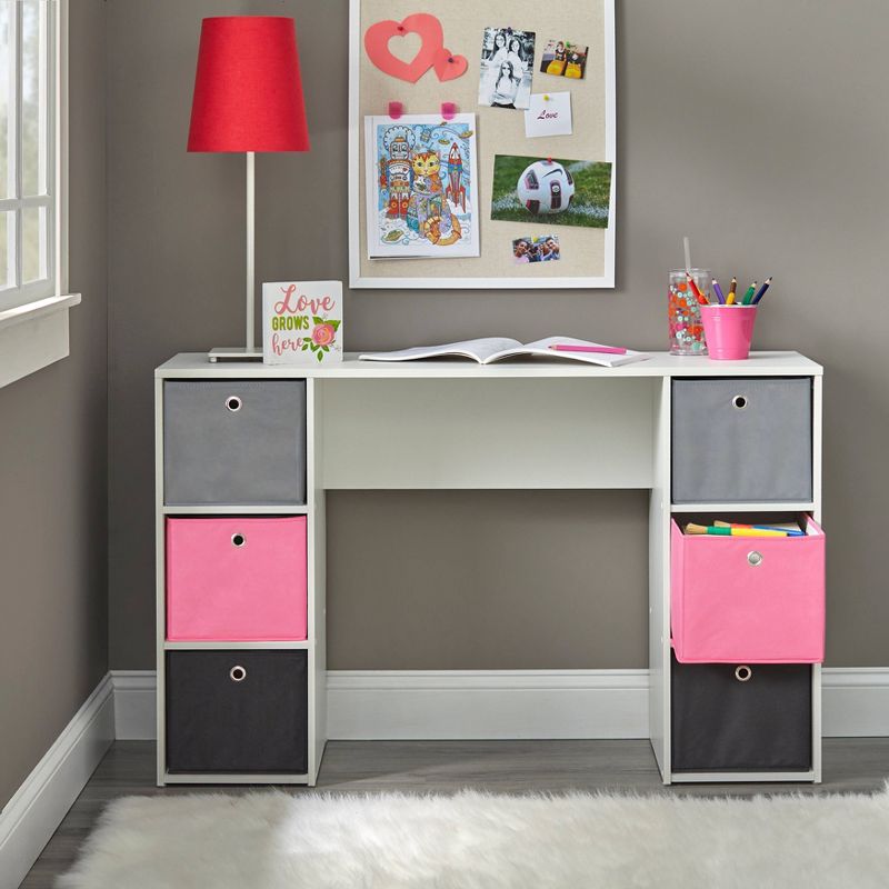 Student Writing Desk with 6 Fabric Bins - Buylateral, 4 of 5