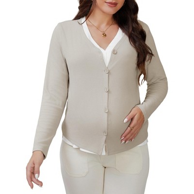 INSPIRE CHIC Women's Maternity Button Down Shirts Pregnancy Clothes Long Sleeve V Neck Faux 2-Pcs Nursing Tops