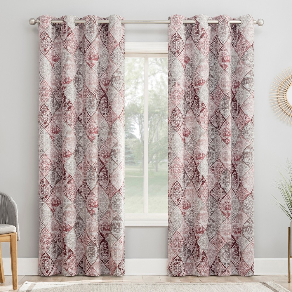 54"x84" Sun Zero Room Darkening Jaffery Global Medallion Grommet Curtain Panel Rosewine: Modern Thermal Insulated