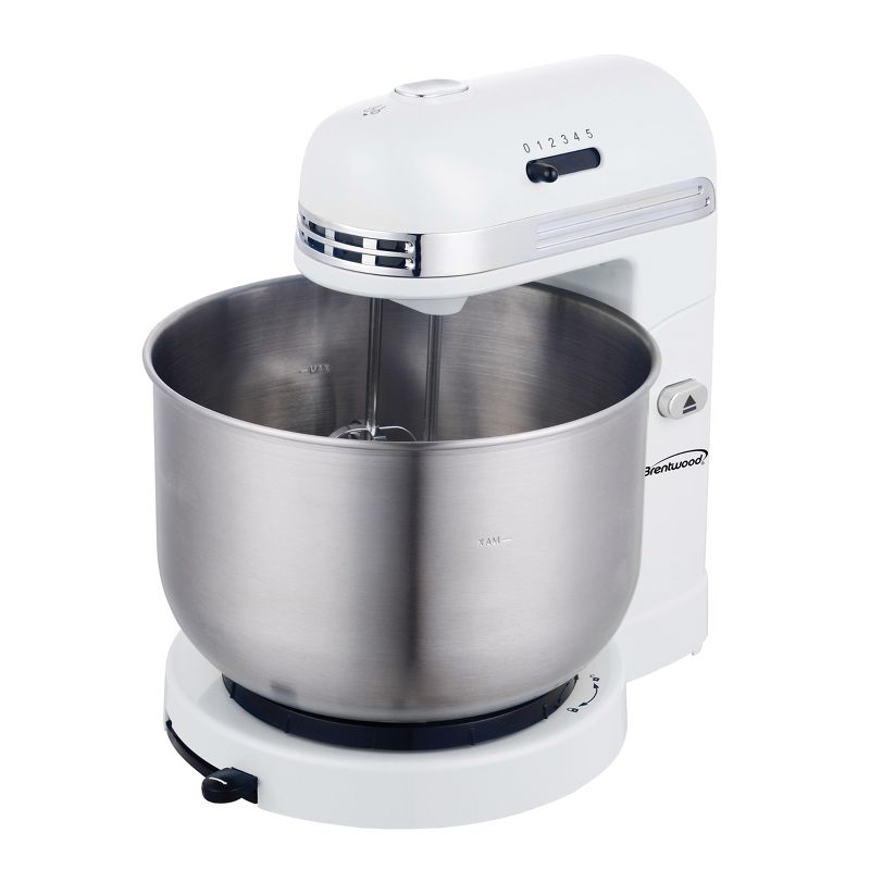 Brentwood 5 Speed Stand Mixer with 3.5 Quart Stainless Steel Mixing Bowl in White