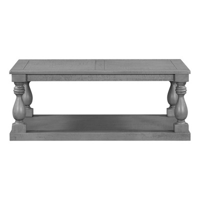 Vynxaria Series 47.24 in. Gray Oval Pine Veneer End Table with Artistic Vase Column Legs