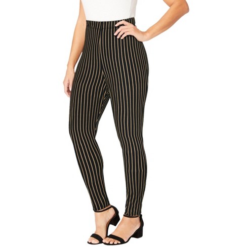 Jessica London Women's Plus Size Everyday Stretch Cotton Legging - 30/32,  New Khaki Classic Pinstripe : Target