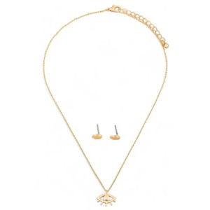 Slickblue Evil Eye Jewelry Set for Women, Small Hamsa Earrings & Pendant Necklace, Chic Metal Design, 16", Silver/Gold - 1 of 3
