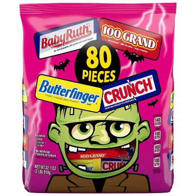 Butterfinger, Baby Ruth, 100 Grand, Crunch Assorted Halloween Candy - 32.1oz/80ct