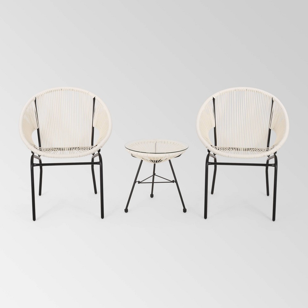 Nusa 3pc Faux Rattan Modern Chat Set White Christopher Knight Home