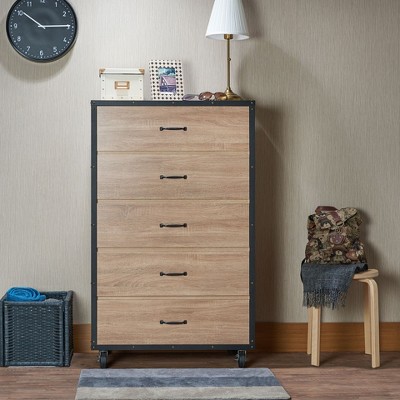 NicBex Rustic 5-Drawer Tall Bedroom Dressers,Chest of Drawers for Bedroom,Entryway,Wooden Dresser Chest