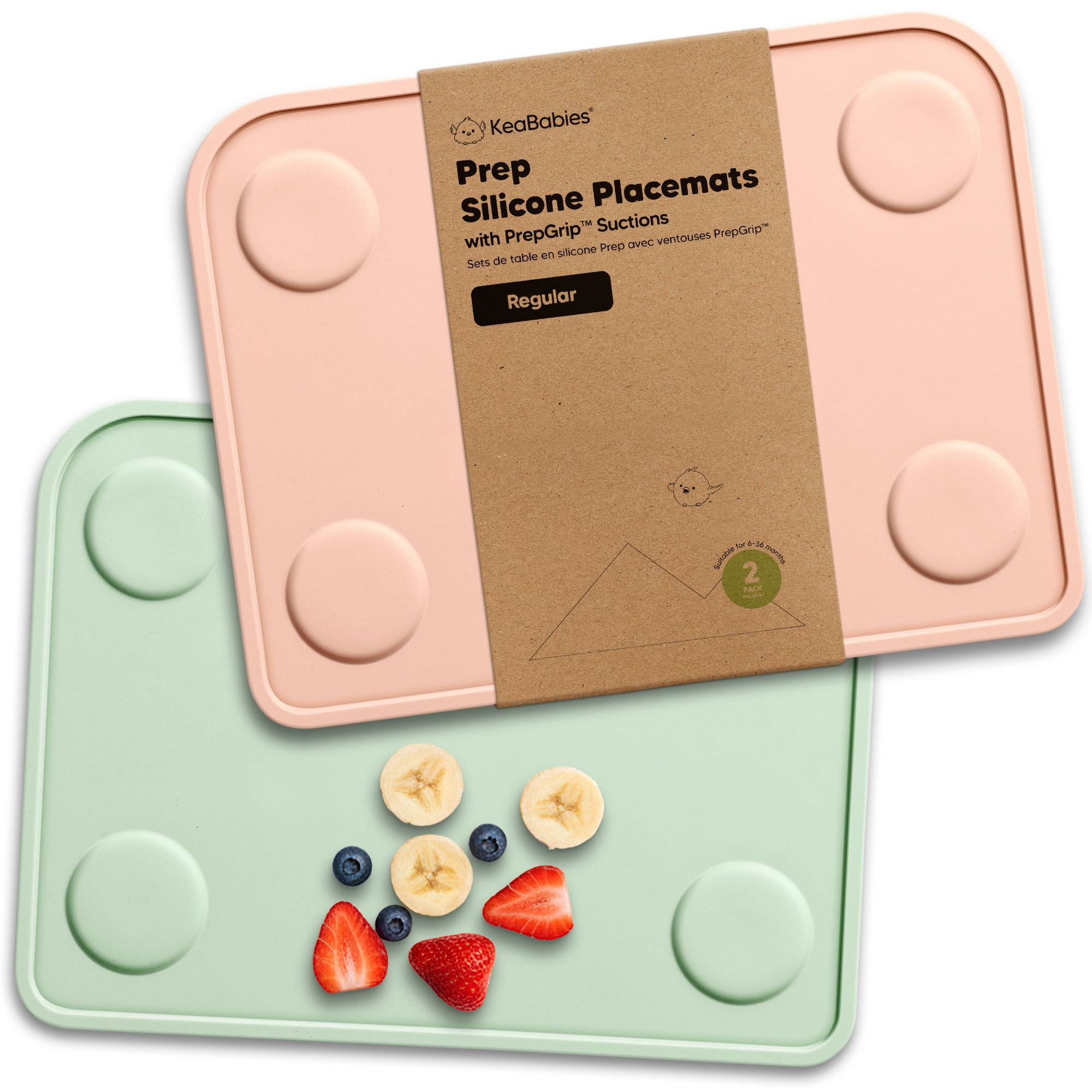 2-Pack Prep Silicone Placemats for Toddlers, Kids, Non Slip Suction Dining Table Baby Placemat, Easy to Clean (Mellow)