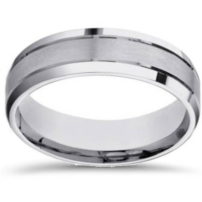 Pompeii3 6mm Mens White Gold Brushed Beveled Edge Wedding Band