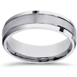 Pompeii3 6mm Mens White Gold Brushed Beveled Edge Wedding Band - 1 of 4