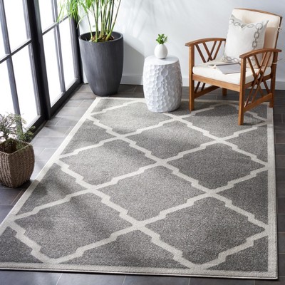 Reversible Dark Grey and Beige Geometric Synthetic Square Rug