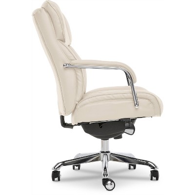 Ivory Bonded Leather Ergonomic Executive Office Chair with Chrome Base