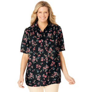 Woman Within Plus Size Short-Sleeve Peachskin Button-Front Shirt - 1 of 4