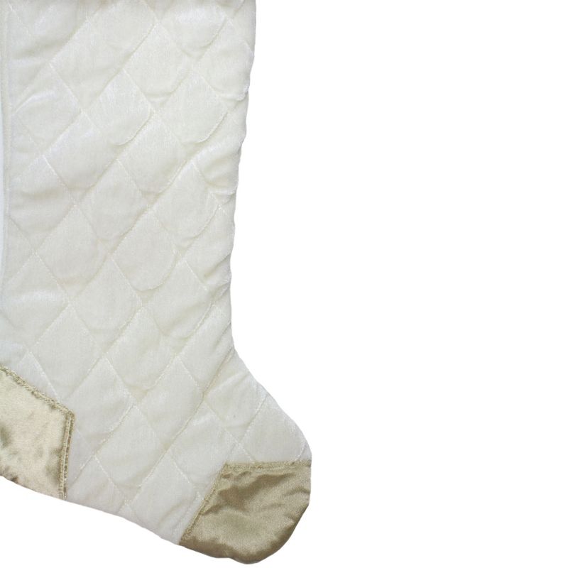 Northlight 20.5" Quilted Cream and Tan Velveteen Christmas Stocking with Faux Fur Cuff, 4 of 5