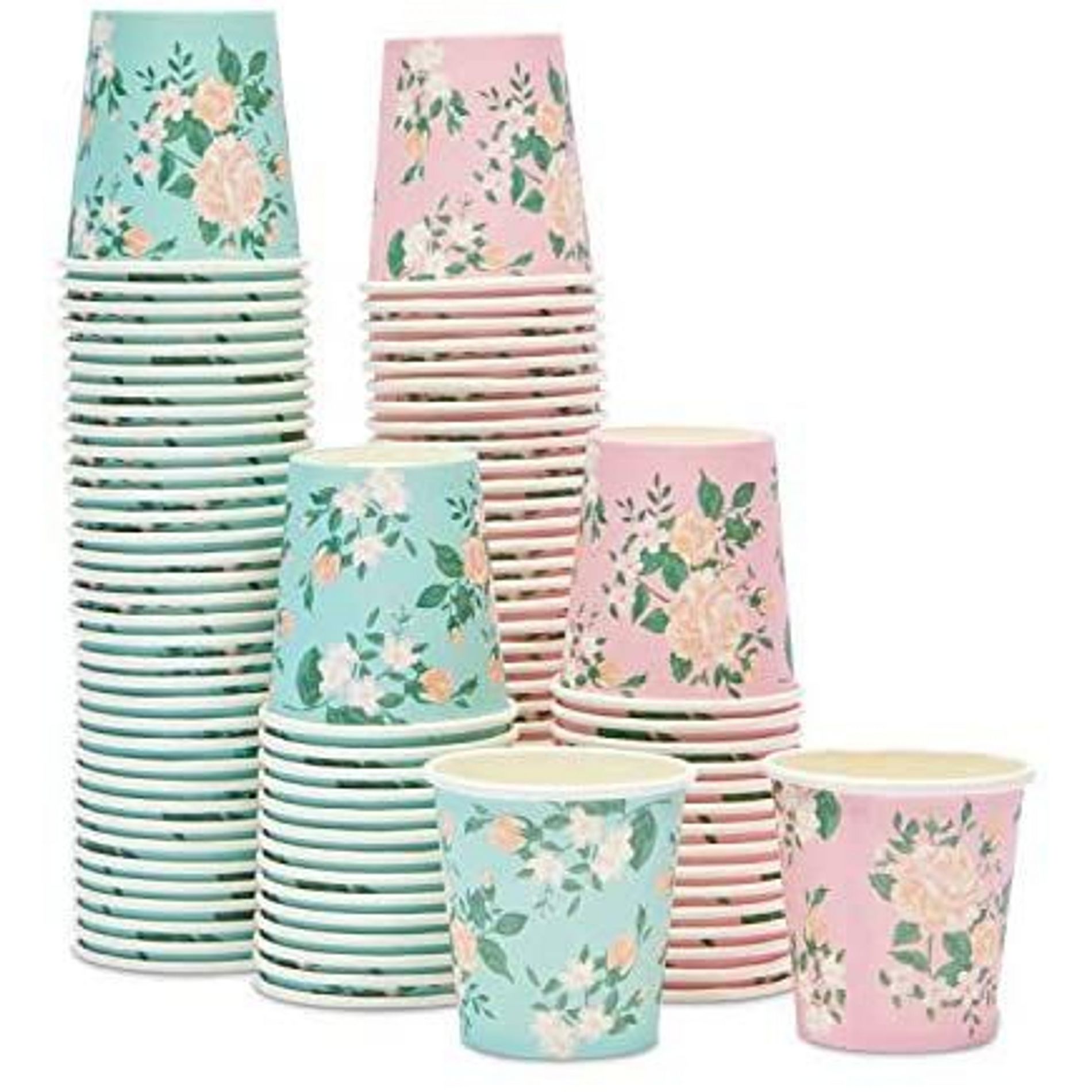 Sparkle and Bash 100 Pack Floral Disposable Paper Bathroom Cups, 4 oz Espresso Cups, 2 Designs