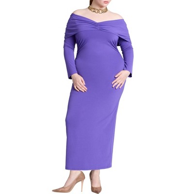 ELOQUII Women's Plus Size Off Shoulder Maxi Dress