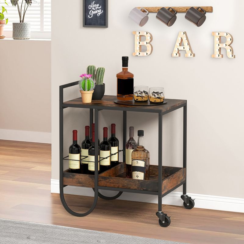 Costway Industrial Bar Cart Rolling Buffet Serving Cart with Removable Metal Wire Rack, 2 of 10