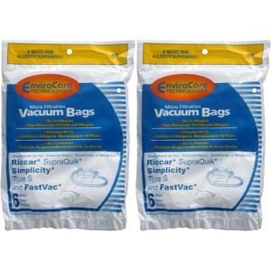 Riccar SupraQuik, Simplicty Type S and Fastvac Canisters Micro Filtration Vacuum Cleaner Dust Bags 12 Pack - 1 of 2