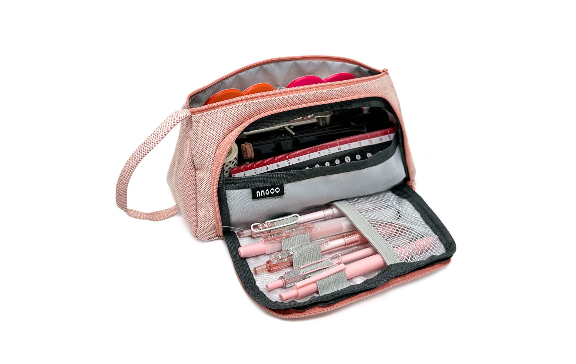 Wrapables Large Capacity Pencil Case, Portable Pencil Pouch for Stationery Office Supplies, Coral