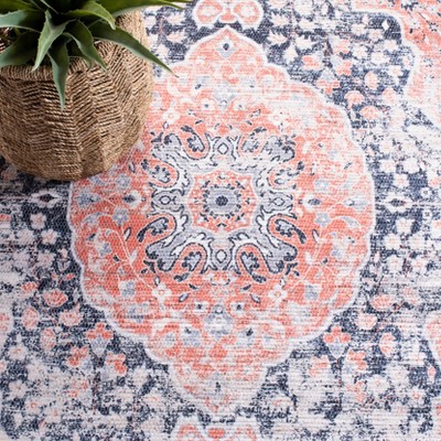 Ivory & Blue Distressed Oriental Cotton Blend 3x5 Rug