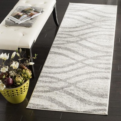 Modern Grey and Cream Synthetic Abstract Area Rug, 2'6" x 6'