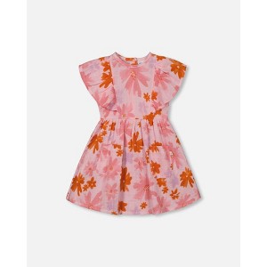 Deux Par Deux Printed Muslin Dress - Pink And Coral Flowers