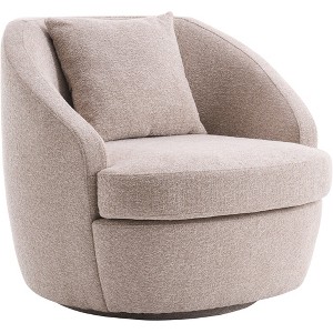 YOUNIKE Swivel Accent Chair Round Barrel Chair 24'' Seat Width Boucle Velvet Arm Chair Upholstered Single Sofa with Lumbar Pillow - 1 of 4