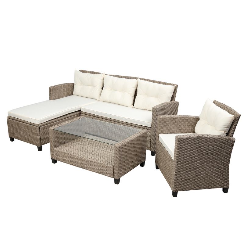 Eden 4 Piece Outdoor Conversation Set All Weather Wicker Sectional Sofa with Seat Cushions Patio Furniture Set-Maison Boucle, 4 of 10