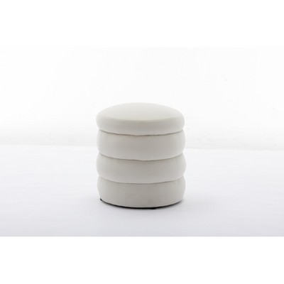 VYNXARIA Ottomans and Benches - 16.93"x16.93"x18.5" Ivory Soft Velvet Round Footrest Stool