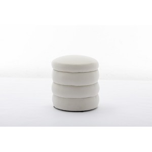 VYNXARIA Ottomans and Benches - 16.93"x16.93"x18.5" Ivory Soft Velvet Round Footrest Stool - 1 of 4