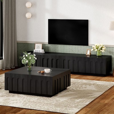 Sapphtopaz Arched TV Stand for TVs Up to 80" Dual Purpose Coffee Table with Drawers Multi-Functional TV Stands with Storage for Living Room