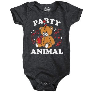Party Animal Baby Bodysuit Funny Sarcastic Stuffed Animal Graphic Novelty Jumper For Infants - Crazy Dog Baby Bodysuit - 1 of 4