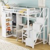 Whisen Twin Size Metal Loft Bed with Desk, USB Ports, 5-Layer Shelf, Wardrobe and Stepped Stairs - White - 3 of 4