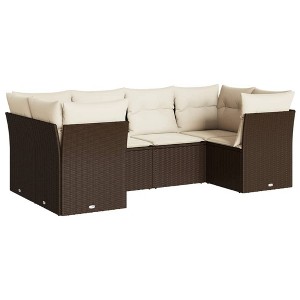 vidaXL Patio Sofa Set with Cushions Outdoor Furniture 6 Piece Poly Rattan - Brown and Cream - 1 of 4