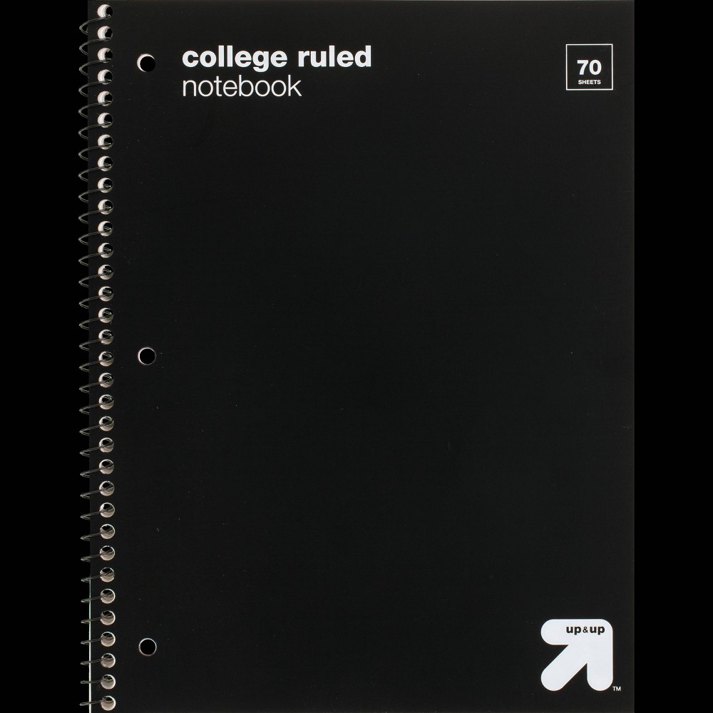 Photos - Notebook College Ruled Black 1 Subject Flexible Plastic Cover Spiral  - up