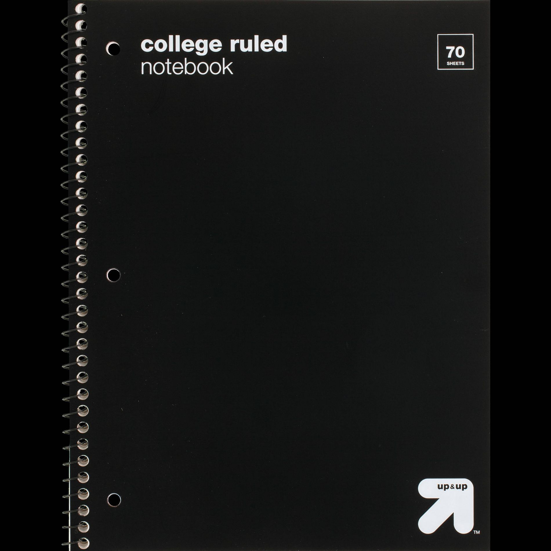 College Ruled Black 1 Subject Flexible Plastic Cover Spiral Notebook - up&up™: 3 Hole Punched, Perforated, 70 Pages