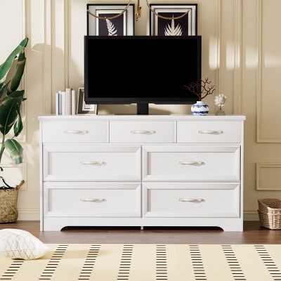 NicBex Elegant Tall Dresser,Simple Wooden Dressers with Metal Pulls,Chest of Drawers for Office,Study,Hallway,White/Black