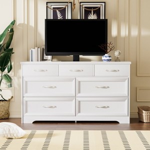 NicBex Elegant Tall Dresser,Simple Wooden Dressers with Metal Pulls,Chest of Drawers for Office,Study,Hallway,White/Black - 1 of 4