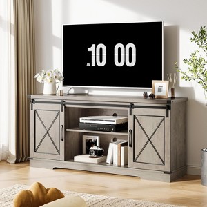 Homhougo Farmhouse TV Stand for TV up to 65 Inches, Entertainment Center with Sliding Barn Doors and Adjustable Shelf, Gray - 1 of 4
