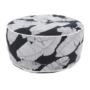Saro Lifestyle Sketch Leaf Outdoor Ottoman, 21"x9" Round, Black/White - 1 of 4