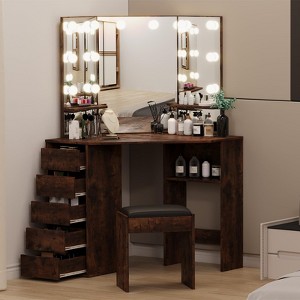 Vanity Desk with Mirror and Lights - Vanity with 3 Lighting Options, Adjustable Brightness, Vanity Set with 5 Sliding Drawers - 1 of 4